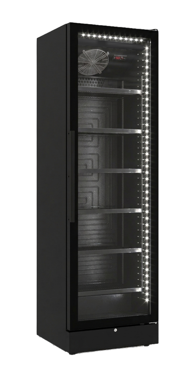 Energy-efficient display cooler with black interior